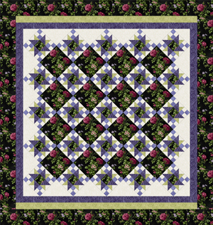 ROSE APPLE COTTAGE BLACK-PURPLE Queen Size Complete Quilt Kit