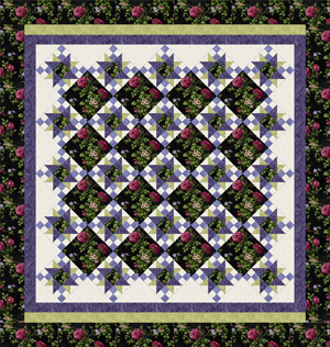 ROSE APPLE COTTAGE BLACK-PURPLE Queen Size Complete Quilt Kit