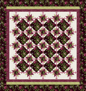 ROSE APPLE COTTAGE BURGUNDY Queen Size Complete Quilt Kit