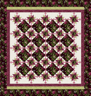 ROSE APPLE COTTAGE BURGUNDY Queen Size Complete Quilt Kit