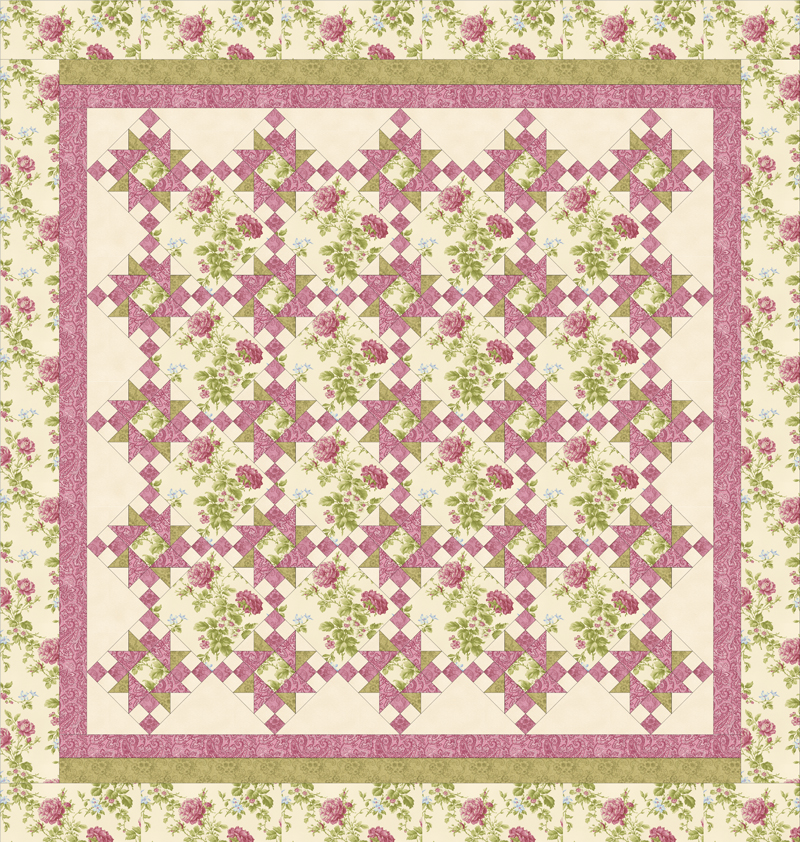 ROSE APPLE COTTAGE BUTTERMILK Queen Size Complete Quilt Kit